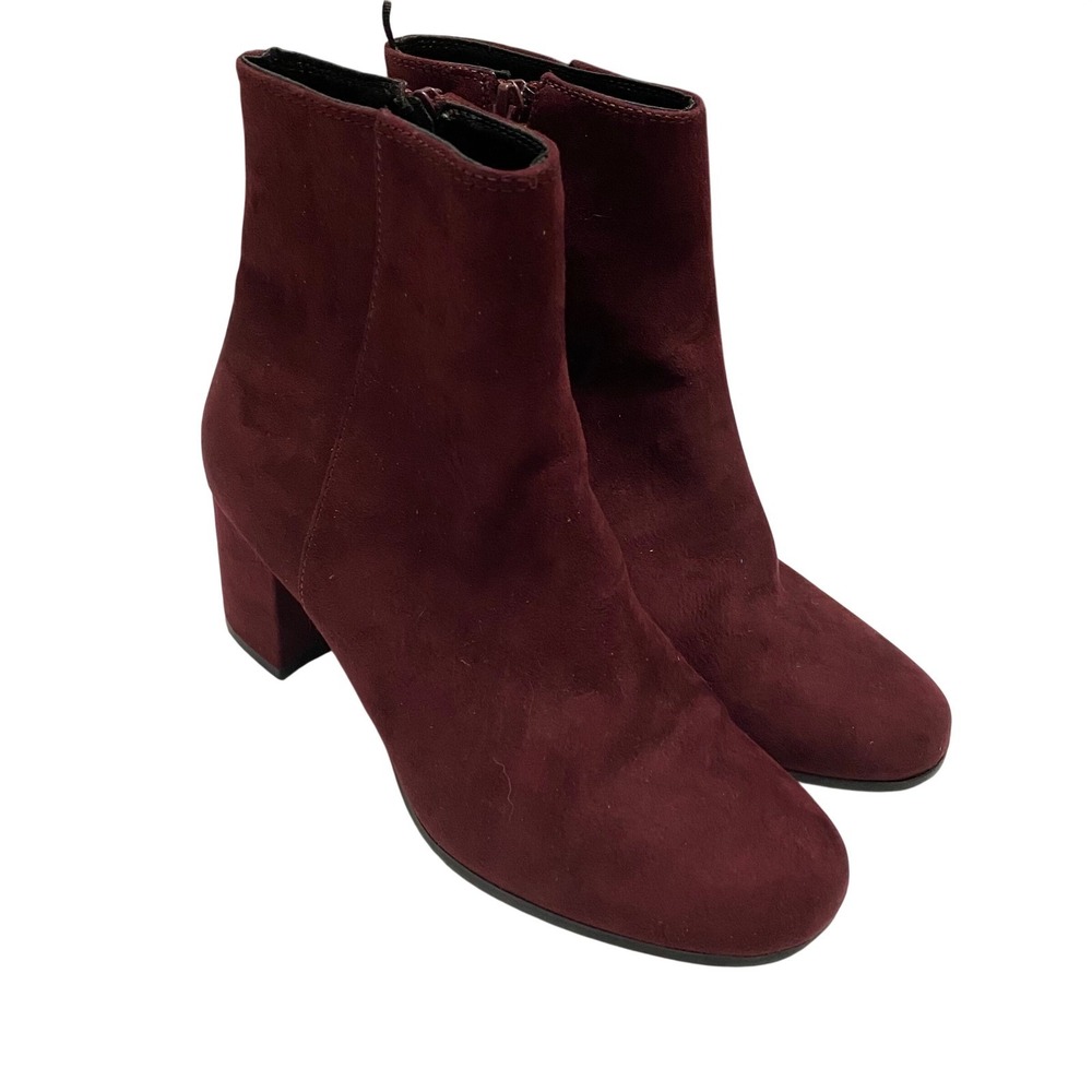 Burgundy Faux Suede Block Heel Ankle Boots 37 Capsule Luxe Mob Wife Chic